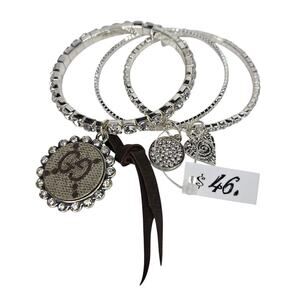 Sandra Ling Designs Authentic Upcycled Pave Charm Bangle Bracelets Set of 3 NEW